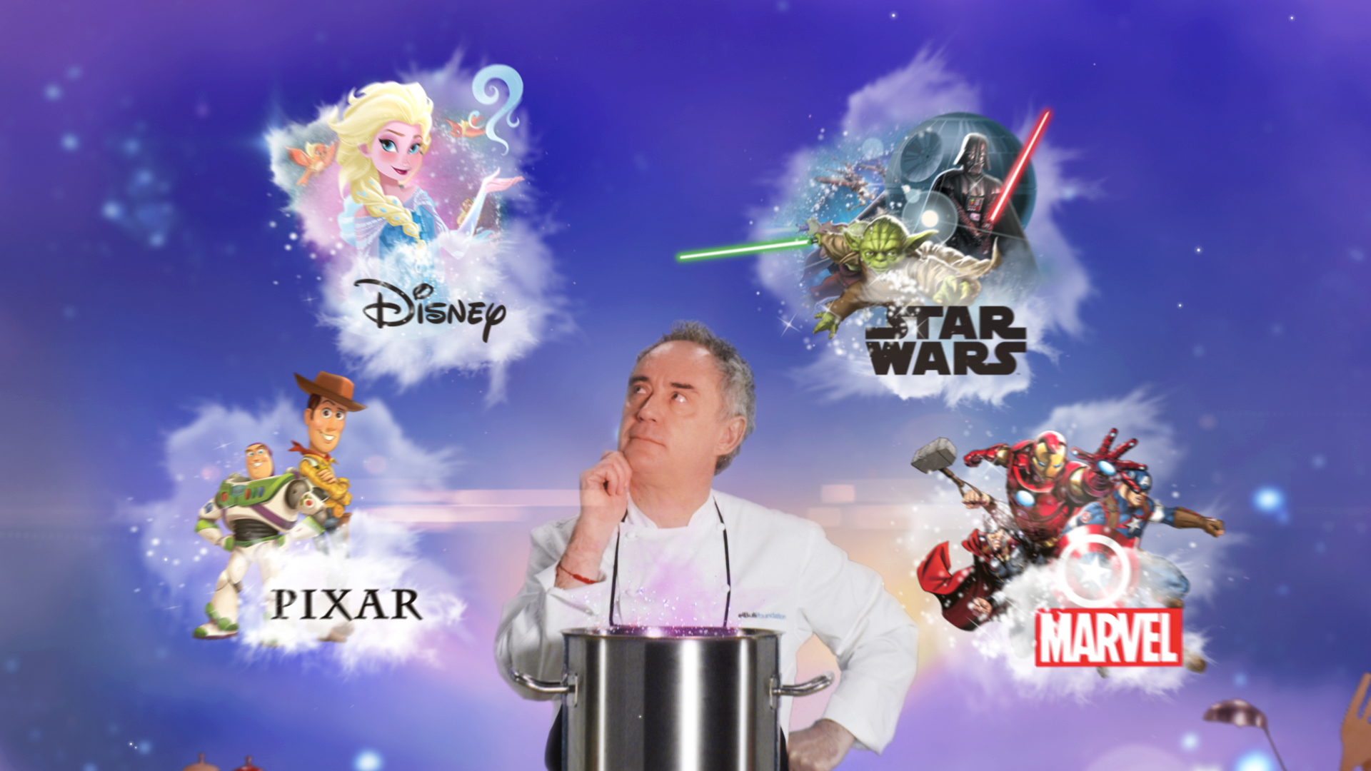 Spot para la campaña te cuento en la cocina protagonizada por Ferrán Adriá para disney channel marvel pixar y star wars